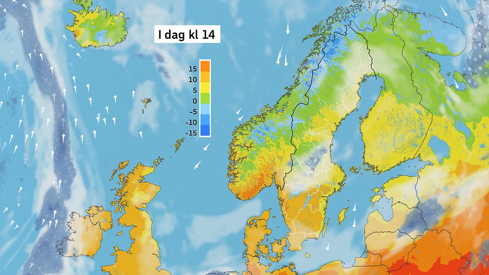 Väderkarta som visar väder i Sverige – prognos för i dag och kommande dagar.