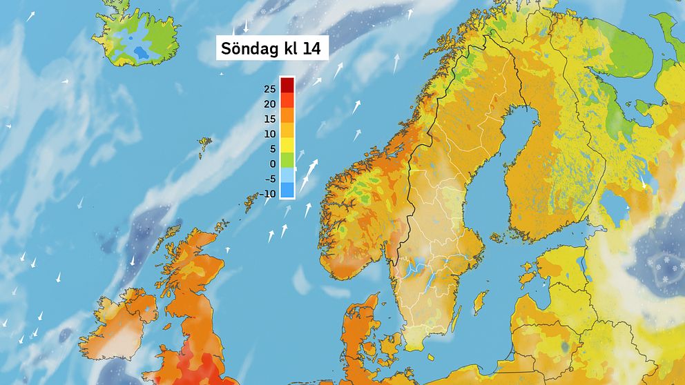 Väderkarta som visar väder i Sverige – prognos för i dag och kommande dagar.