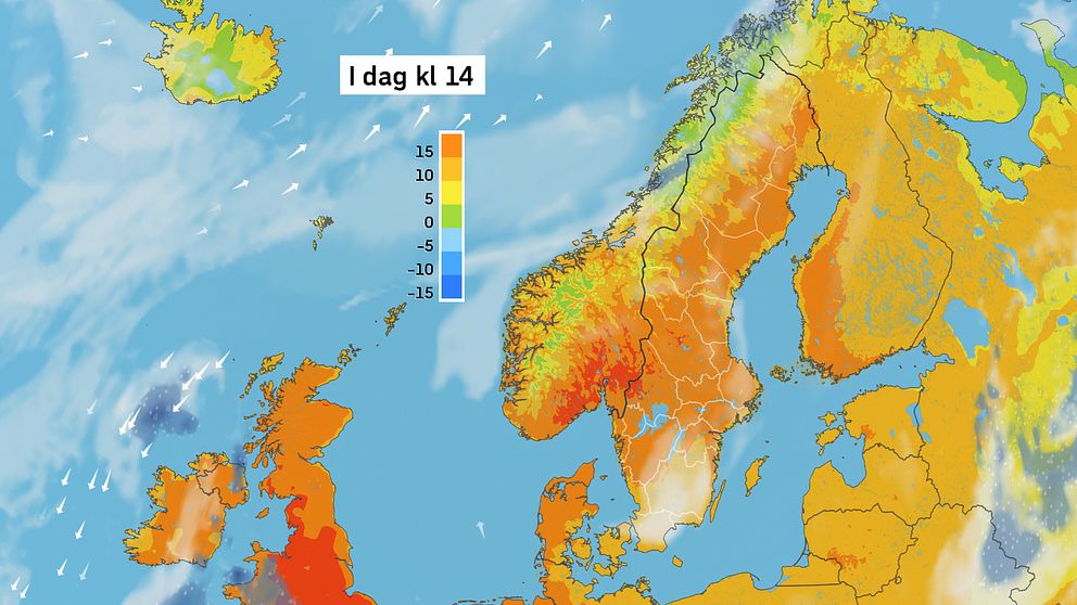 Väderkarta som visar väder i Sverige – prognos för i dag och kommande dagar.