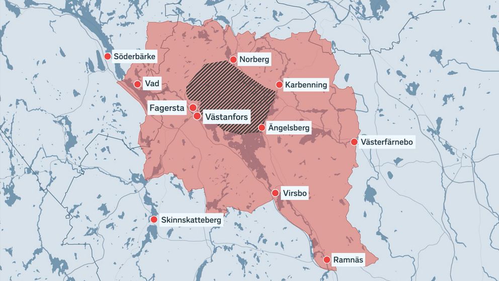 karta över smittade zonen och det instängslade kärnområdet