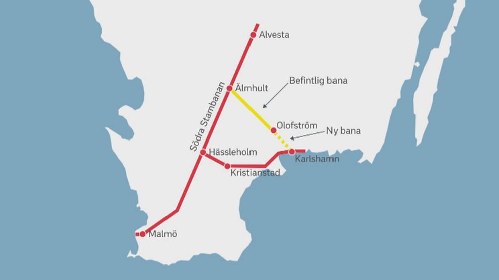 Karta över Sydostlänken