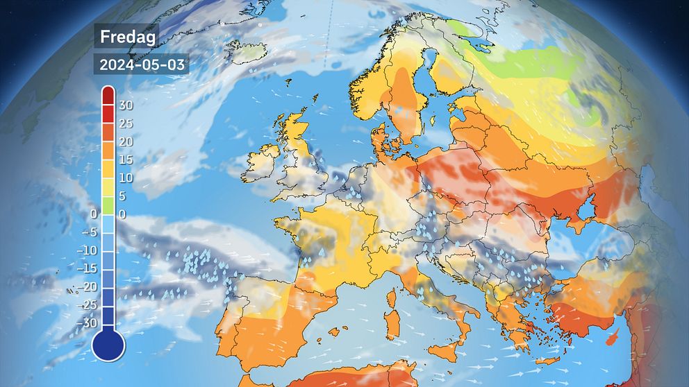 Väderkarta som visar väder i Europa – prognos för i dag och kommande dagar