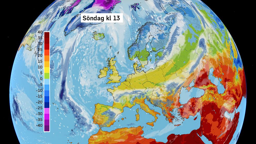 Väderkarta som visar väder i Europa – prognos för de kommande dagarna