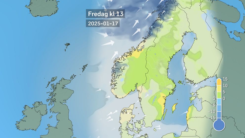 Väderkarta som visar väder i Sverige – prognos för i dag och kommande dagar.