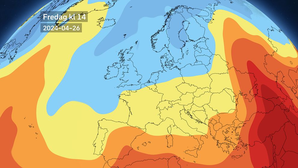 Väderkarta som visar väder i Europa – temperaturprognos för kommande dagar