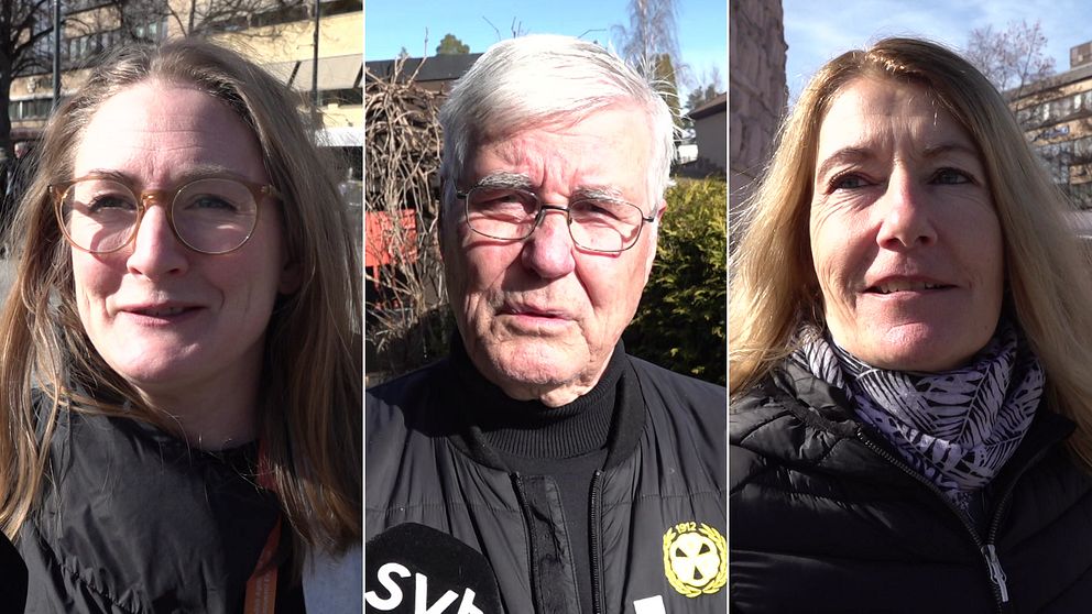 Tredelad bild. Vänster: person med långt hår. Mitten: person med jacka och mössa. Höger: person med halsduk.