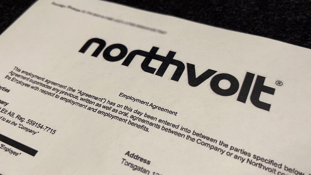 Ett papper med företagsnamnet Northvolt på.