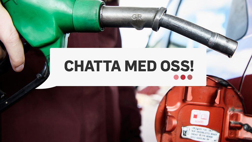 Bensinpump, ”Chatte med oss”-logotyp med SVT:s grafik