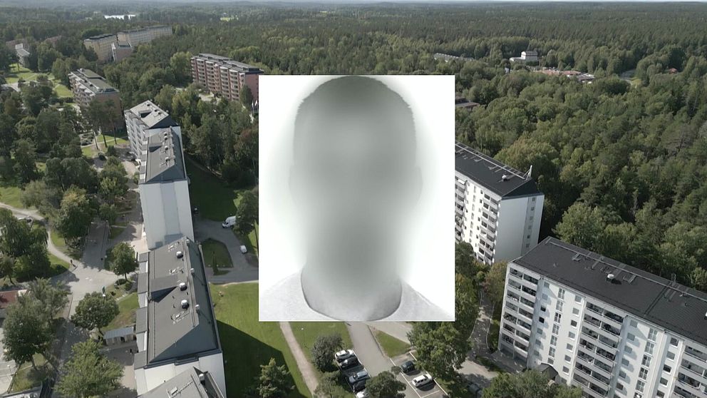 Anonymiserad bild på föreningsprofilen i Södertälje framför en drönarbild på radhus i Ronna.