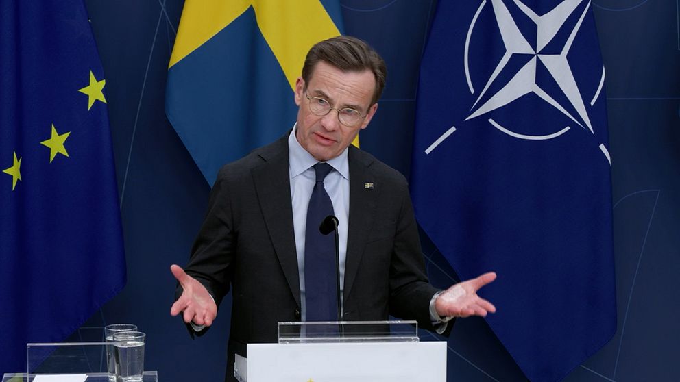Statsminister Ulf Kristersson (M) efter partiledarsamtalet om säkerhetsläget