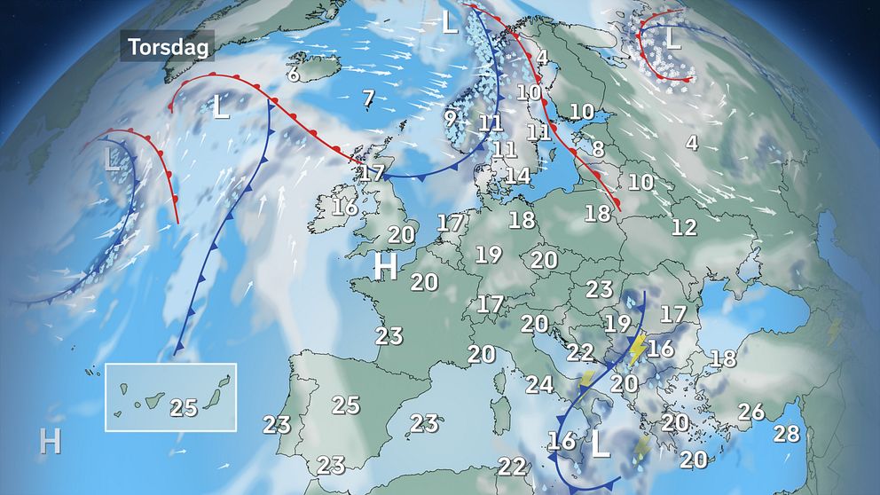 Vädret över Europa under Kristi himmelsfärdsdag