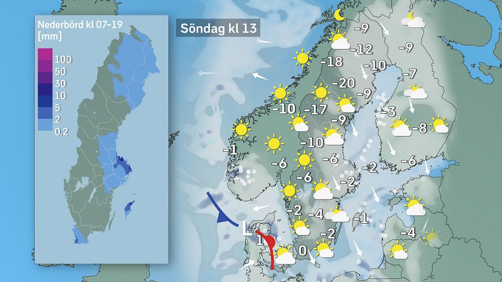 Väderkarta gällande söndag.