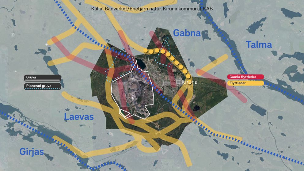 Karta över samebyar och deras flyttleder.