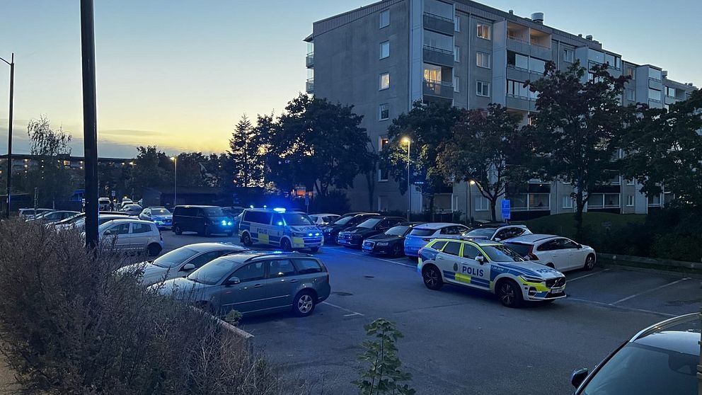 Flera polispatruller utanför bostaden där en man misstänks blivit mördad i Helenelund.