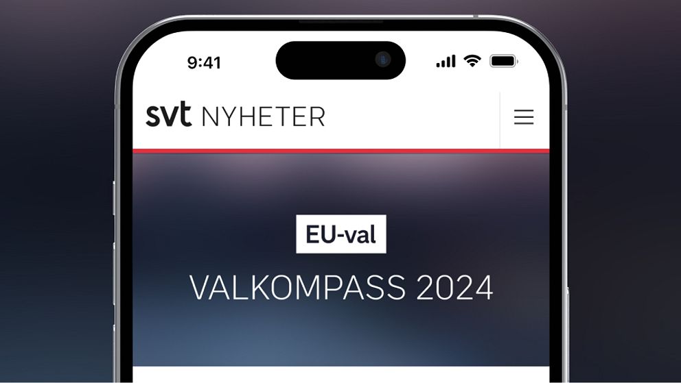Bild på mobilskärm där SVT:s valkompass 2024 visas
