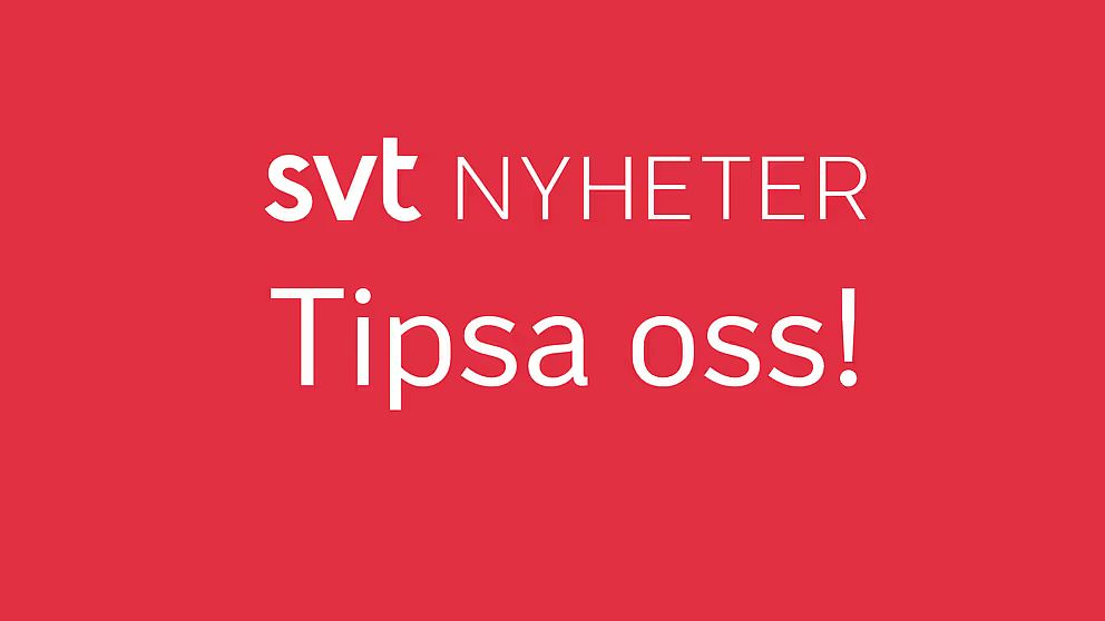 Helrött block med text svt nyheter tipsa oss.