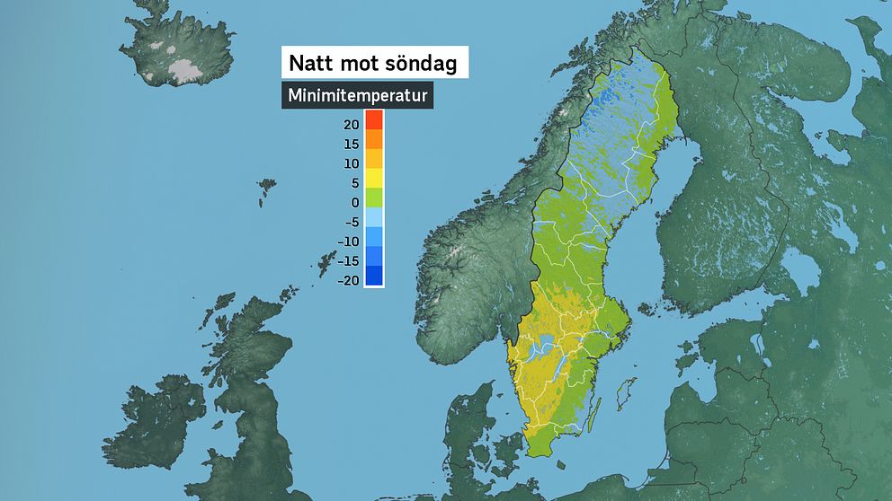 Minimitemperatur natt mot söndag