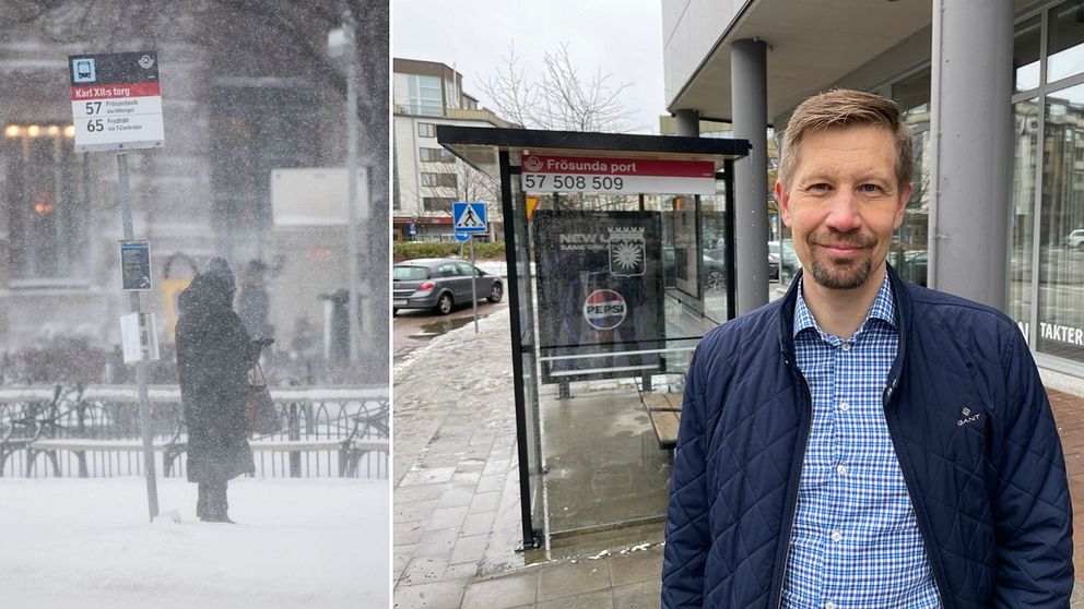 Samuel Klippfalk (KD) är en av de som samlat in namnunderskrifter i protest mot att 57:ans busslinjesträckning kortas och inte ska gå till Solna längre.