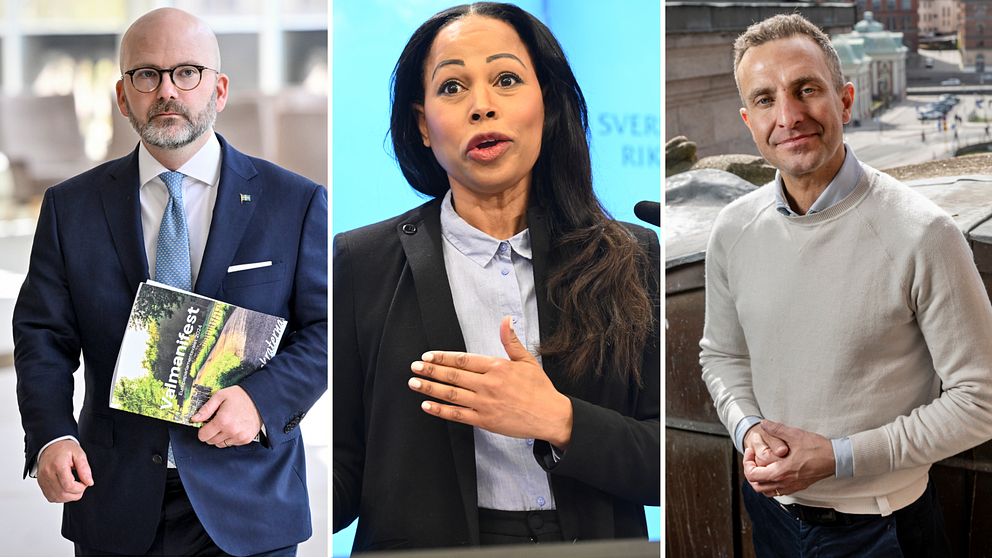 Charlie Weimers (SD), Alice Bah Kuhnke (MP) och Tomas Tobé (M).