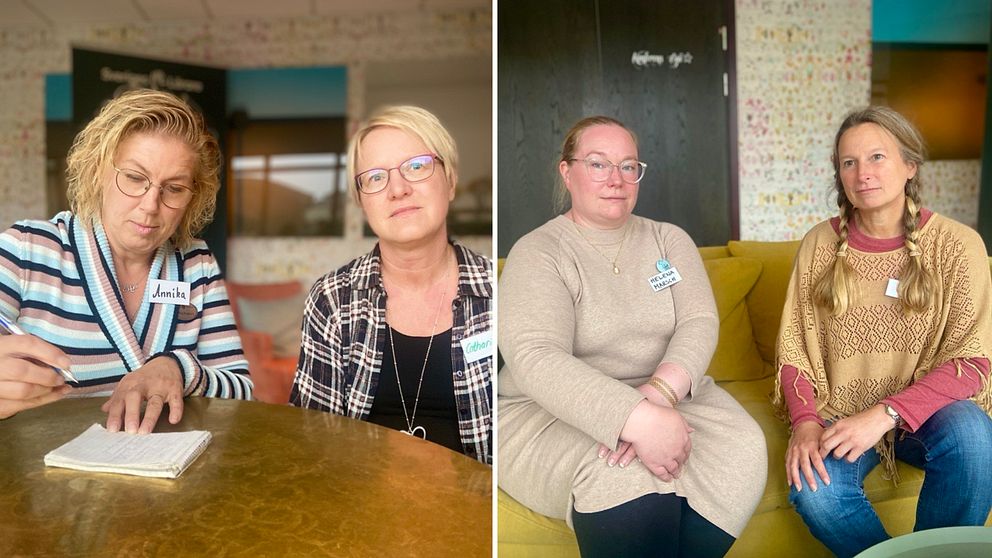 Lärare på facklig kurs sitter parvis framför kamera.