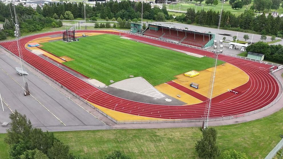 Ekängens friidrottsarena i Eskilstuna sett från luften