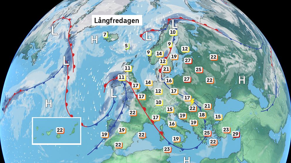Väder i Europa på fredag