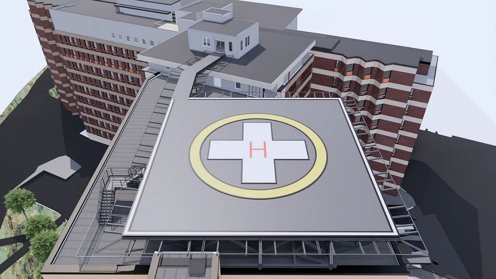 Grafik över helikopterplattan på Gävle sjukhus.