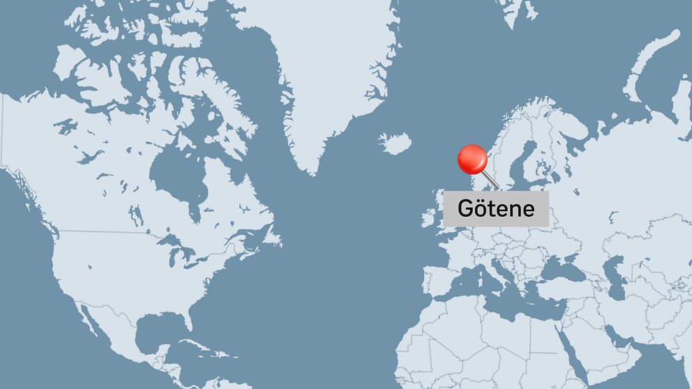 Karta över Nordamerika och Europa. Götene som kartnål