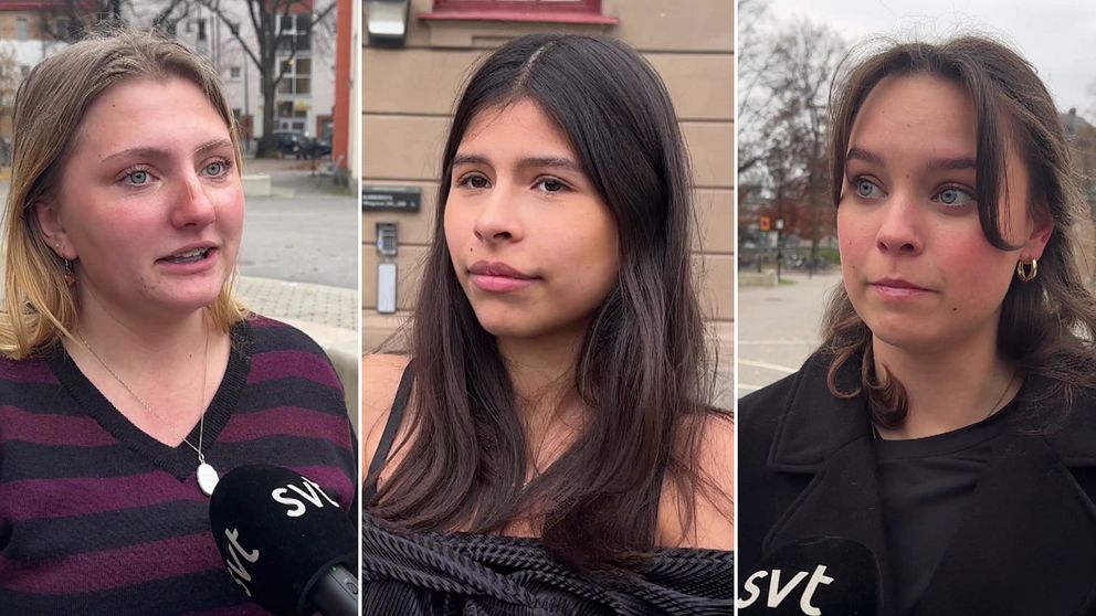Tre kvinnliga gymnasieelever i intervjusituationer.