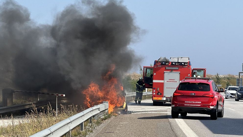 brinnande bil vid Öresundsbron