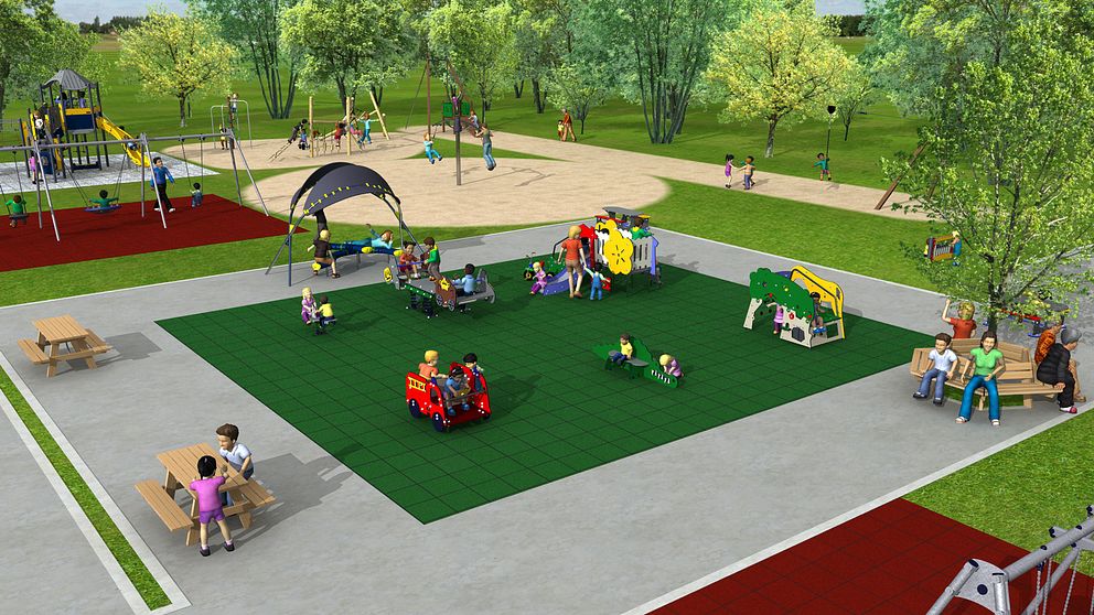 Konceptskiss över den nya lekparken som byggs i Skinnskatteberg.