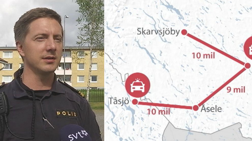 Jonny Jonsson, polis i Strömsund, och en karta över långa utryckningstider.