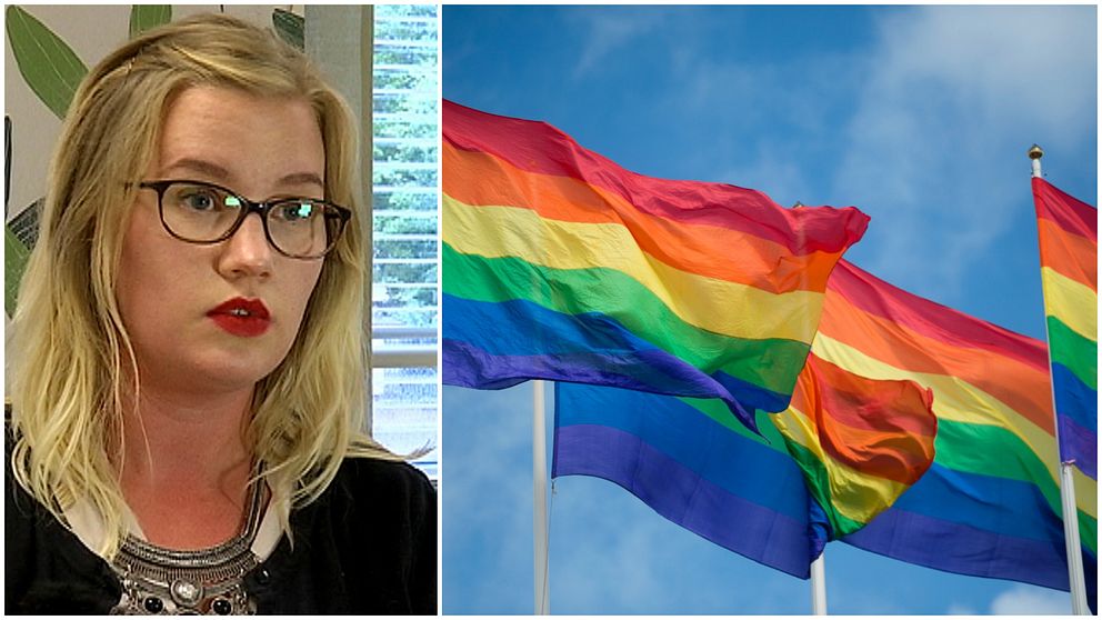 Ett bildkollage med Sandra Hdbom och prideflaggor.