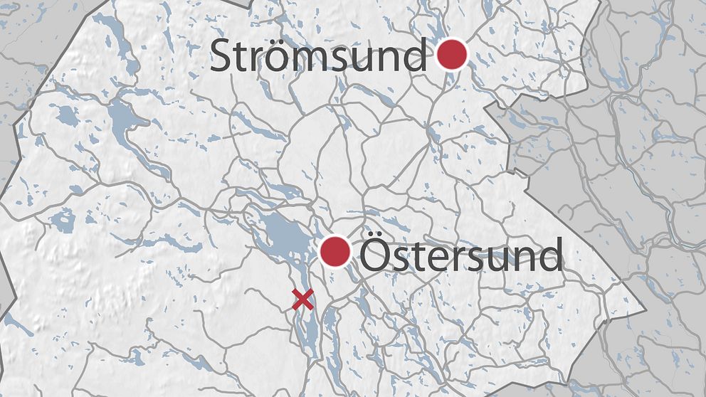 En karta där Oviken är markerat med ett kryss.