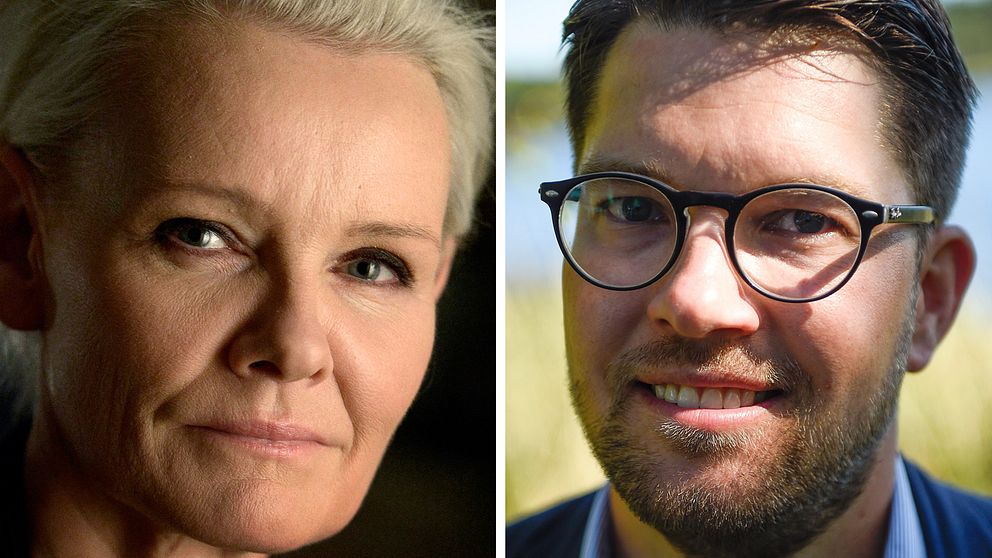 Artisten Eva Dahlgren och SD-ledaren Jimmie Åkesson.