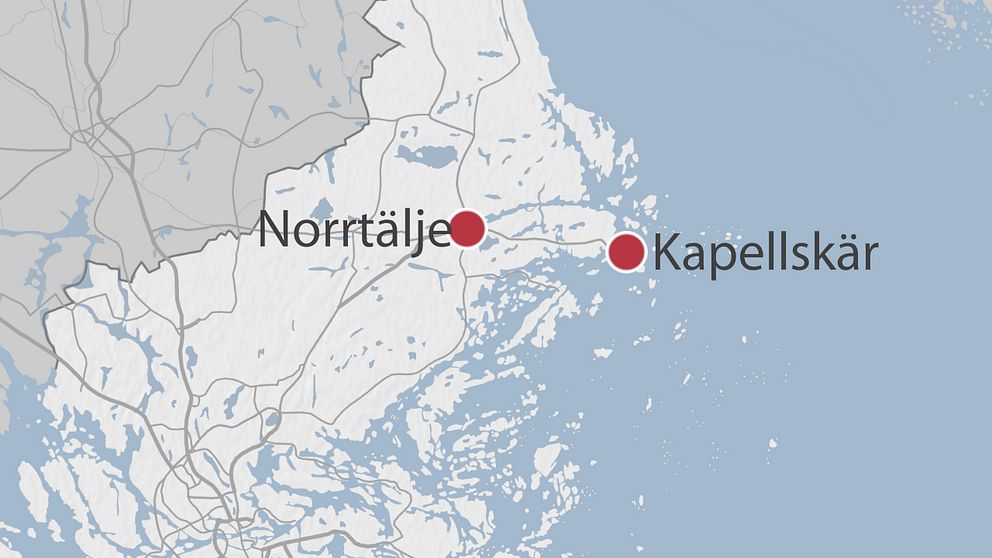 Karta med Norrtälje och Kapellskär utmärkta.