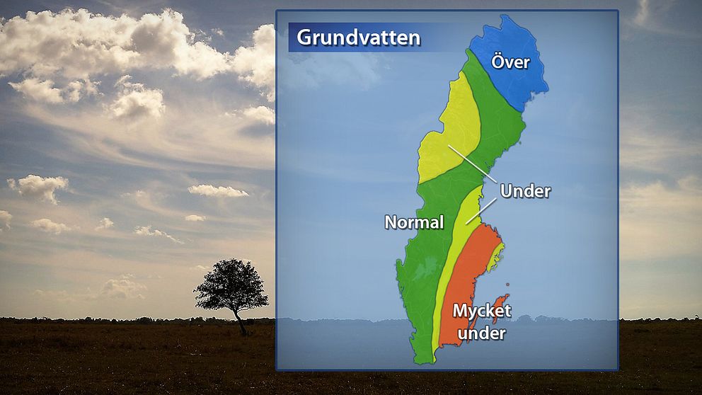 Karta över grundvattennivåer i Sverige, källa SGU.