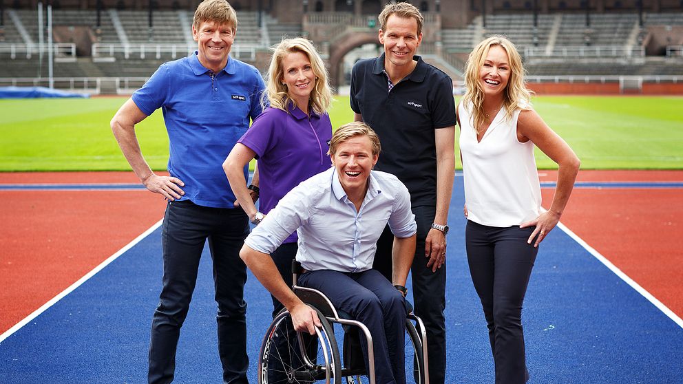 Peter Jonsson, Maria Wallberg, Björn Nordling, Yvette Hermundstad och längst fram, Aron Andersson arbetar med Paralympics 2016 för SVT.