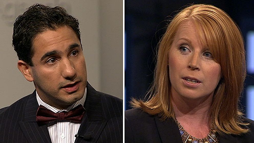 Ardalan Shekarabi (S) och Annie Lööf (C) i debatt i SVT:s Agenda