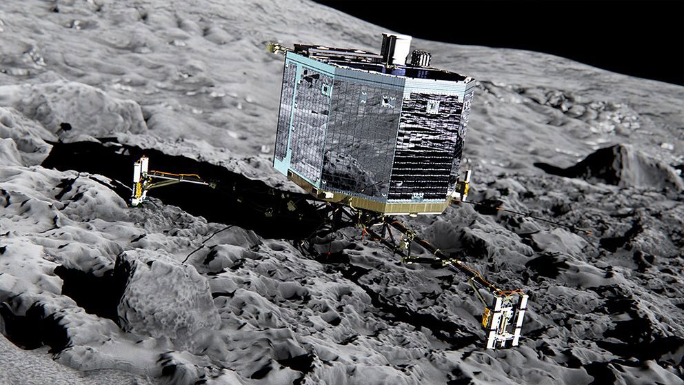 Modellerad bild av kometlandaren Philae.