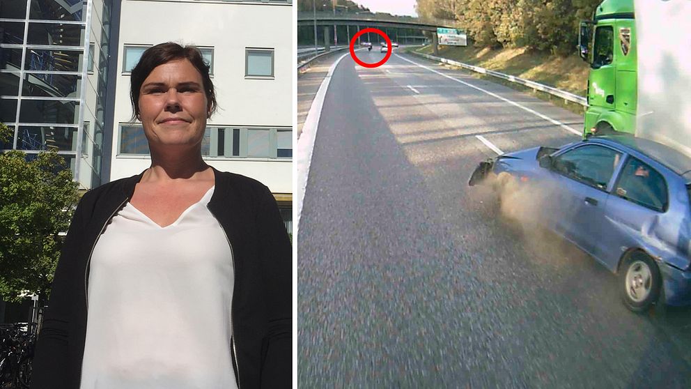 Polisens utredare Camilla Bernhoff och bild från olyckan