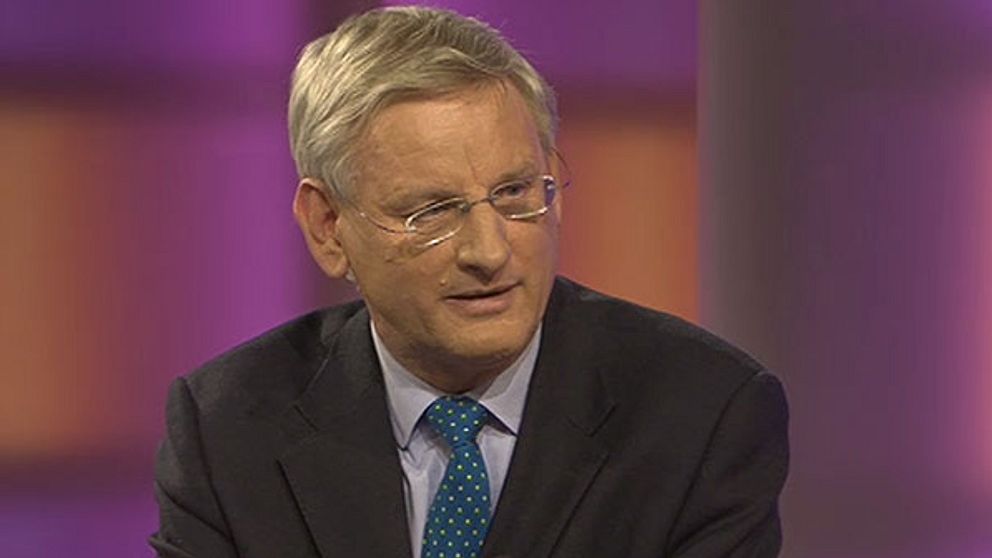 Utrikesminister Carl Bildt i Agenda. Foto: SVT