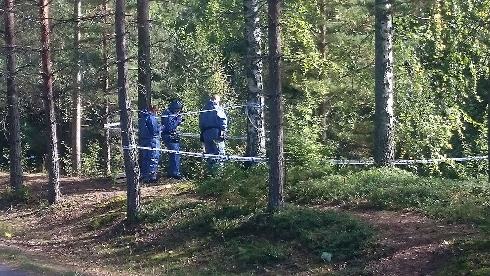 poliser i skogen vid avspärrning