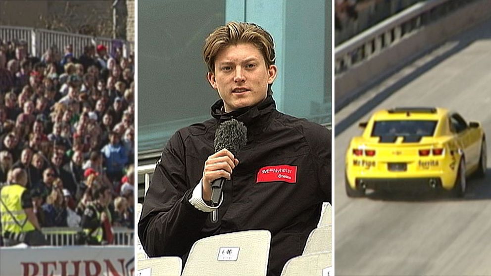 Fotomontage med SVT:s reporter och bilder från Race Day 2014