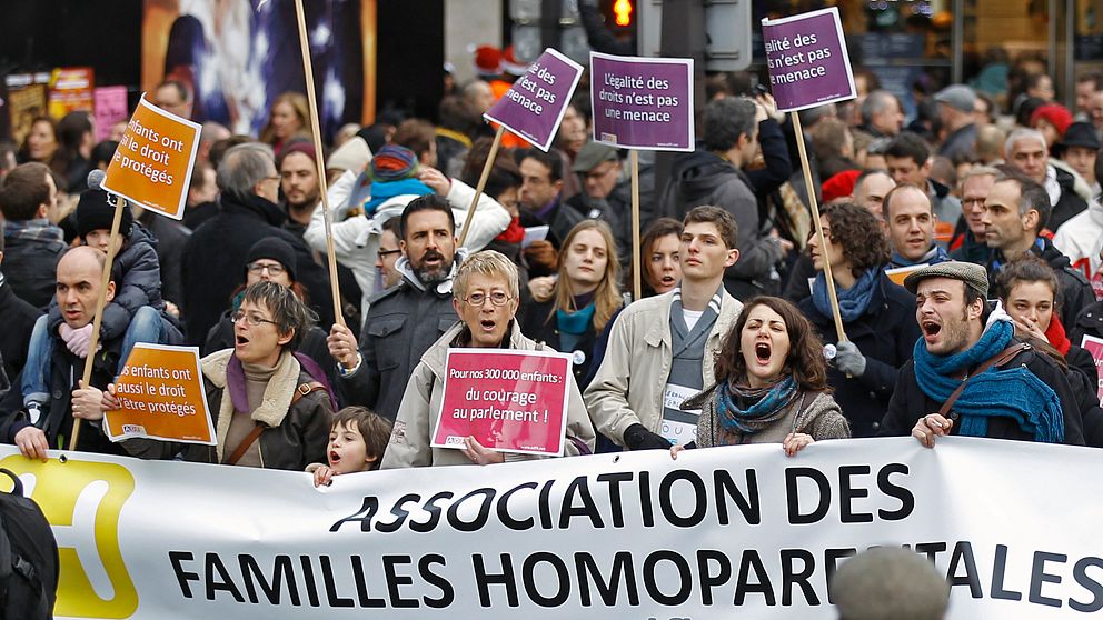 Det här fotot, taget i december 2012 visar en demonstration för enkönade äktenskap. Hundratusentals har demonstrerat mot förslaget .