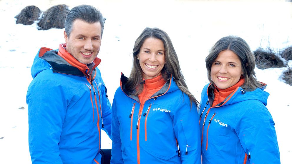 Per Elofsson, Magdalena Forsberg och Pernilla Wiberg. Foto: SVT