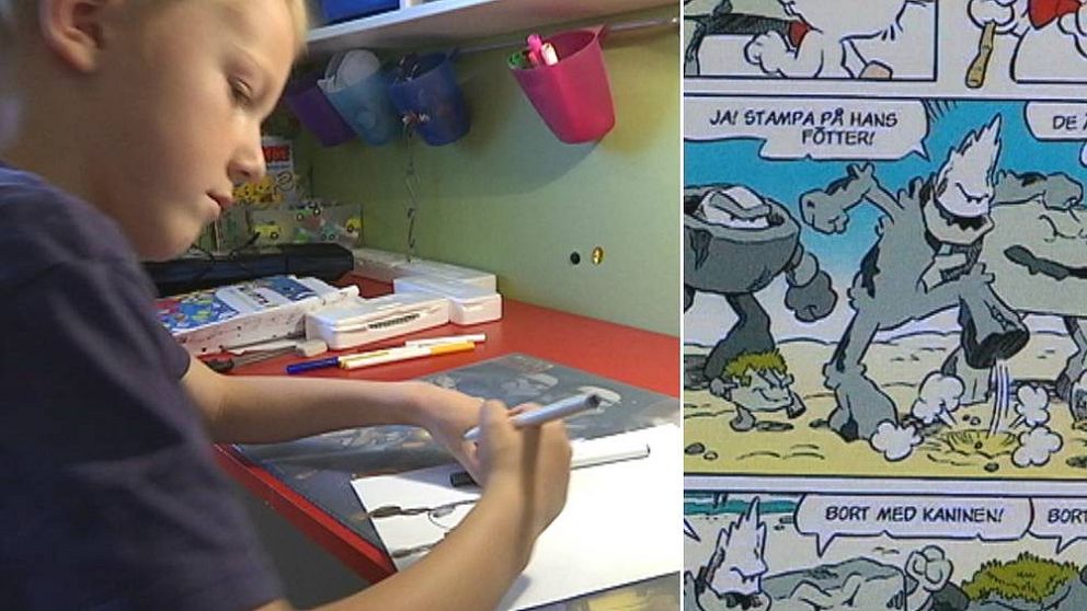 Sjuårige Frans gillar att teckna och har vunnit läsartävling i tidningen Bamse.