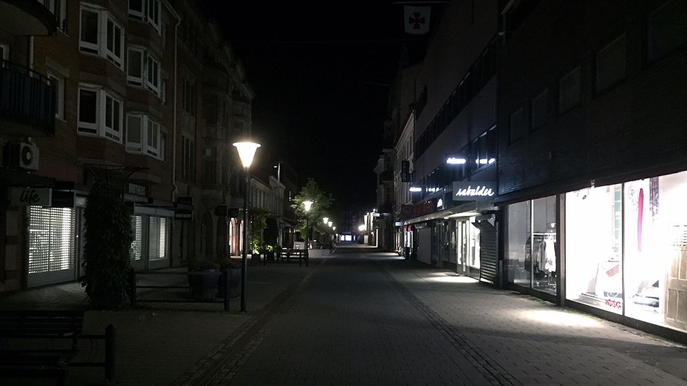 natt i centrala Halmstad