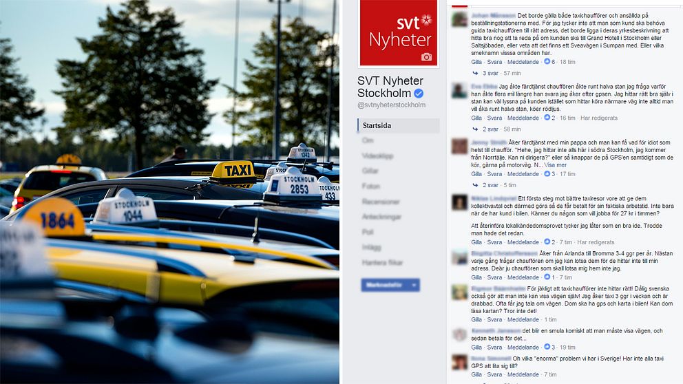 Taxibilar och flera kommentarer från Facebook.
