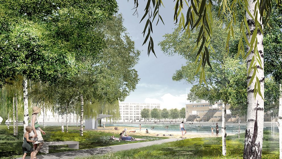 Jubileumsparken vid Frihamnen ska präglas av mötet med vatten och bad enligt landskapsarkitekternas förslag.